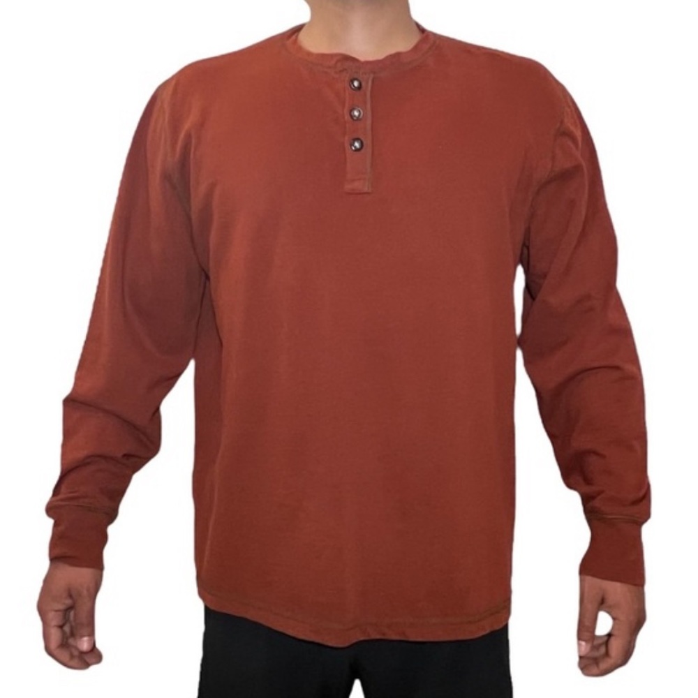 NWOT G.H. Bass & Co. Mens Orange Rust Heather Jersey Henley Long Sleeve Shirt